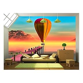 Landscape and Balloon Oil Painting - Removable Wall Mural | Self-Adhesive Large Wallpaper - 66x96 inches