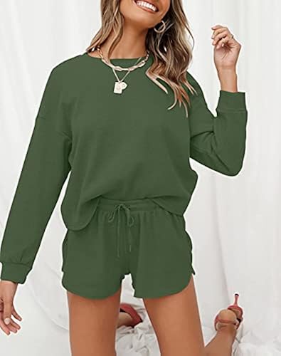 ZESICA Women's Waffle Knit Long Sleeve Top and Shorts Pullover