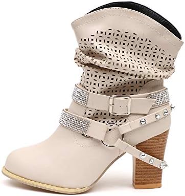 ThePass Womens Boots Ankle Hollow Out Perforated Cutout Heel Half Bootie Winter