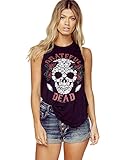 WuLun Women's Sexy Summer Street Skull Rose Print Backless Cami Shirts Tank Tops (Medium, Black)