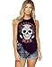 WuLun Women's Sexy Summer Street Skull Rose Print Backless Cami Shirts Tank Tops (Medium, Black)