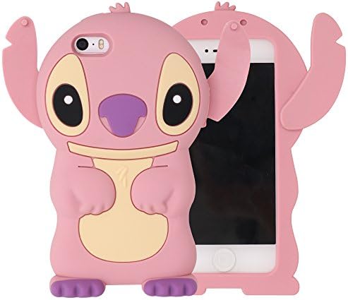 SE Case, Iphone 5s / 5c / 5 Case, Lilo Stitch Movable Ear Flip Cute 3D Cartoon Lovely Soft Gel Rubber Silicone Protection Case Cover for Iphone 5 / 5s / 5c / SE ( Pink )