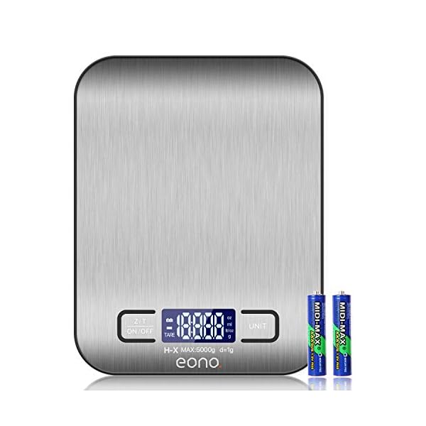 Amazon-Brand-Eono-Digital-Kitchen-Scale-Premium-Stainless-Steel-Food-Scales-Weight-Grams-and-Oz-for-Baking-and-Cooking-5KG1g Amazon Brand - Eono Digital Kitchen Scale, Premium Stainless Steel Food Scales Weight Grams and Oz for Baking and…