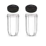 Blendin 2 Pack 16 Ounce Tall Cup with Black Jar Lid, Fits Original Magic Bullet Blender Juicer 250W MB1001