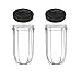 Blendin 2 Pack 16 Ounce Tall Cup with Black Jar Lid, Fits Original Magic Bullet Blender Juicer 250W MB1001