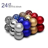 Atopsell 24ct 2.36" Decorations Balls Shatterproof Plastic Decorations Ornaments 4 Color Decorations Tree Balls for Outdoor Indoor Party Decoration with 3 Styles,Red Blue Gold Silver