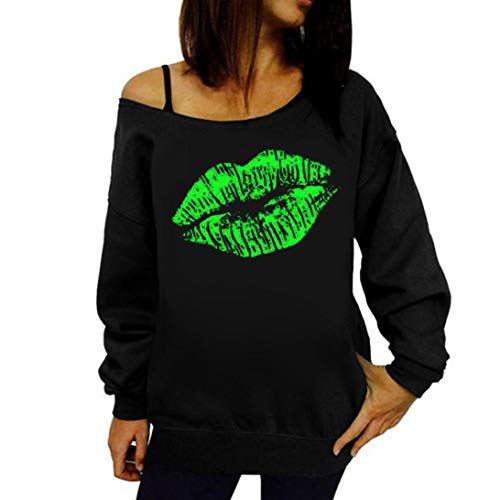 Rambling New Women's Sexy Pullover Lips Print Casual Off The Shoulder Slouchy Shirt