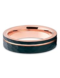 Silly Kings - Anillo de tungsteno negro de 0.236 in, anillo de boda de tungsteno de oro rosa, anillo martillado, aniversario