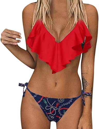 Quelife Womens Sexy Two Piece Ruffle Bikini Push Up Bandage Backless Swimsuit Beachwear