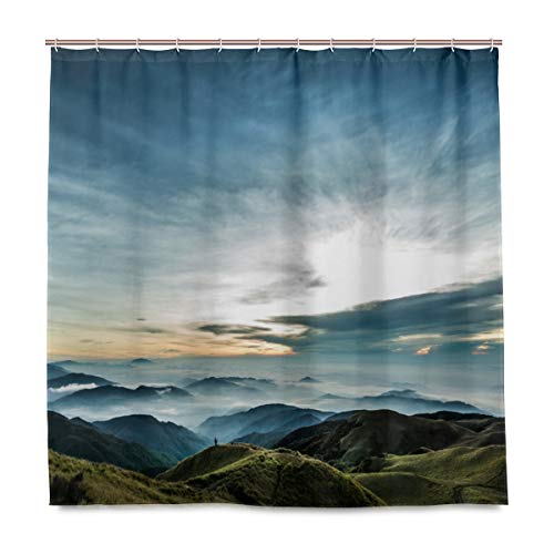 LORVIES Lanscape Shower Curtain Polyester Fabric Water Repellent Mildew Resistant Shower Curtain for Bathroom Bathtubs Decorative, 72W X 72L Inches