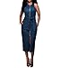 sexycherry Women Sexy Denim Dress Elegant V Neck Sleeveless Slim Fit Pencil Jeans Zipper Split