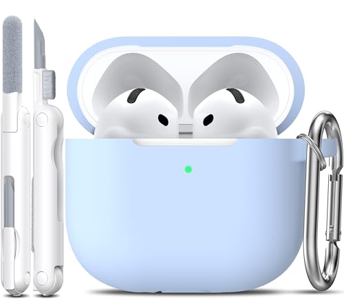 R-Fun Kompatibel Mit Airpods 4 Hülle Mit Reinigungsset, Weiche Silikonhülle Mit Schlüsselanhänger, Vollständige Schutzhülle Für Männer Und Frauen, Kompatibel Mit Apple Latest Airpods 4Th, Himmelblau