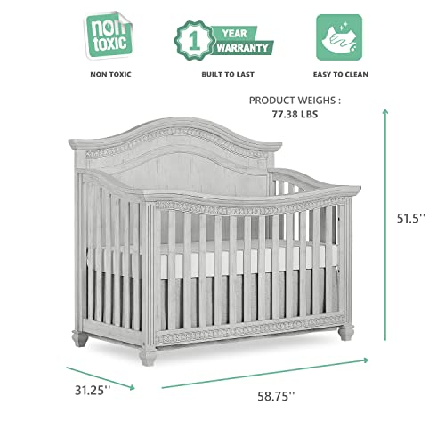Evolur Madison 5In1 Curved Top Convertible Crib In Antique Grey Mist