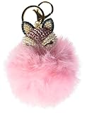 Coper Rhinestone Pearl Key Chain with Artificial Fox Fur Ball (Pink)
