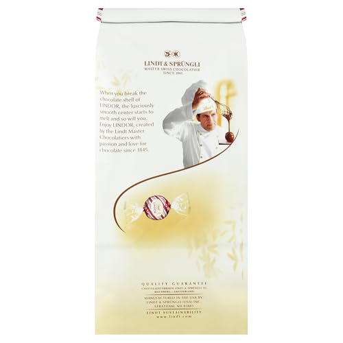 LINDT LINDOR WHITE CHOCOLATE PEPPERMINT CANDY TRUFFLES WITH SMOOTH PEPPERMINT TRUFFLE CENTER, 19 OZ. BAG