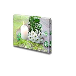 Canvas Prints Wall Art - Spa Therapy Concept Bath Salt with Candle and Flower | Modern Wall Decor/Home Decoration Stretched Gallery Canvas Wrap Giclee Print & Ready to Hang - 12" x 18"