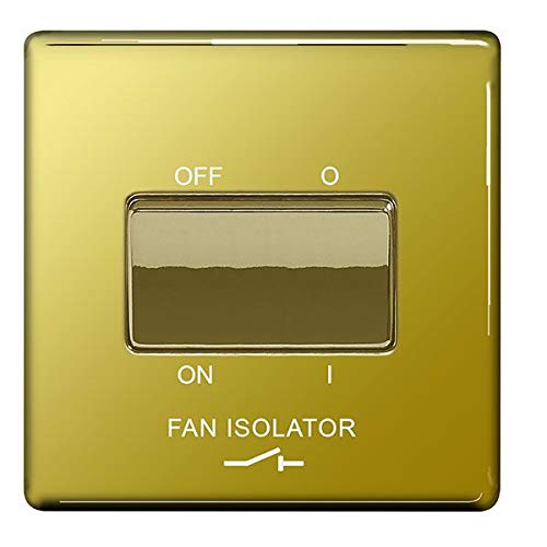 3 Pole Fan Isolator Switch Flatplate Screwless Polished Brass