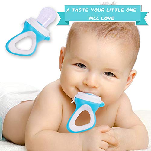 Baby Food Feeder/Fruit Feeder Pacifier(1 Pack) incluing 3pcs BPA-Free Soft Silicone Teethers,2 Pack Baby Feeding Spoons,Infant Fruit Teething Toy - Blue