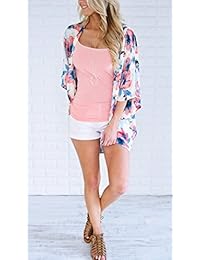 Cárdigan de manga corta con estampado de leopardo floral y frente abierto para dama