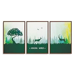 Framed Canvas Wall Art for Living Room, Bedroom Abstract Deer Collection Canvas Prints for Home Decoration Ready to Hanging - 16"x24"x3 Panels