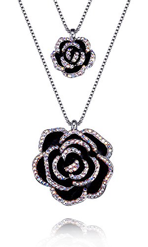 FAPPAC Double Flower Pendant Necklace Enriched with Swarovski Crystals