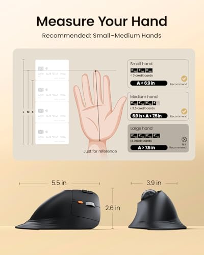 ProtoArc EM05 NL Wireless Vertical Bluetooth Trackball Mouse 62° | Ergonomic, Thumb Control, Rechargeable, 3 Devices, 62°, 5 DPI for iPad/Mac/PC/Windows - Black