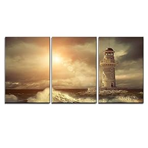 Lighthouse on The Sea Under Sky x3 Panels