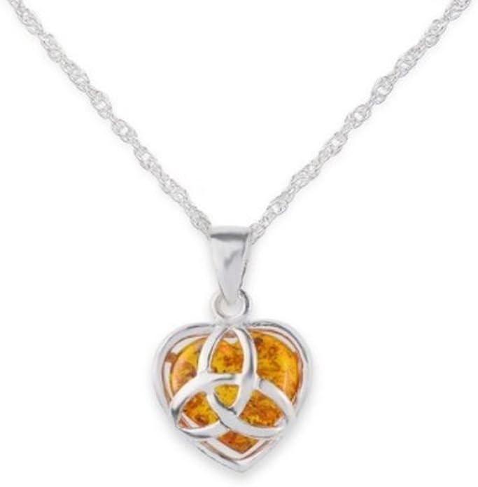 Celtic Holy Trinity Knot Love Heart Shaped Necklace Pendant Amber