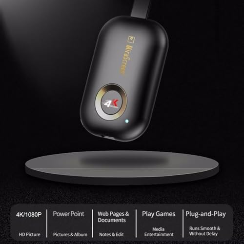 SmartSee HD Wireless Display Receiver 5G WiFi 4K 1080P Mobile Screen Cast Mirroring Adapter Dongle for iPhone Mac iOS Android to TV Projector Support Miracast Airplay DLNA No Switching (5G+2.4G)