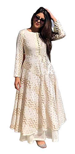 Rayon Anarkali Kurti with Palazzo for Women and Girls White (40 Large)