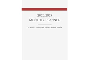 2026/2027 Monthly Planner: 18 months • Monday-start format • Canadian holidays