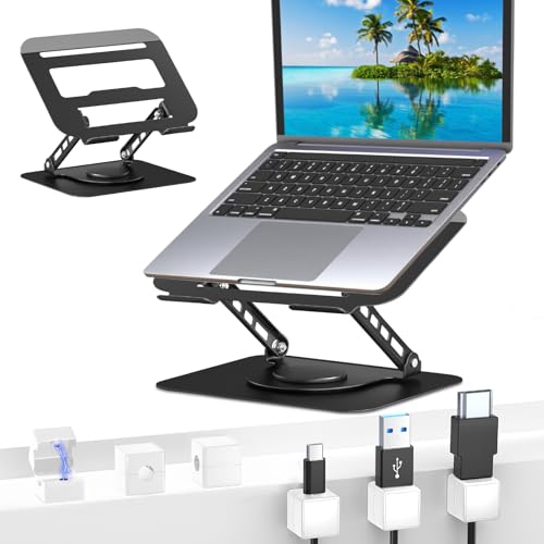 KIROGILY Soporte para Laptop Acero Carbono, Base para Laptop Plegable Estable Antideslizante y Portátil, Enfriadora para Laptop Stand con Base Giratoria de 360° y Altura Ajustable, PC/Tabletas
