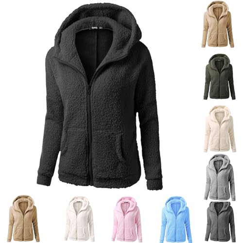 Light Weight Jackets for Women UK Fleece Jacket Women Casual Full Zip Warm Soft Teddy Jackets Long Sleeve Winter Coats Outdoor Stand-Up Collar Comfortable Classic Fluffy Hoodies
