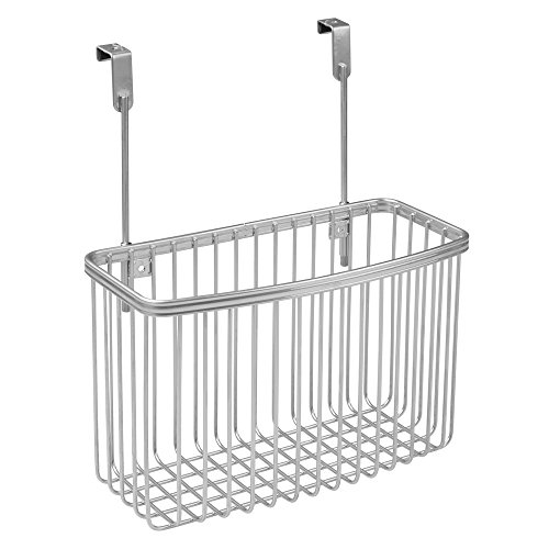 InterDesign York Lyra Over the Cabinet Kitchen Storage Organizer Basket for Aluminum Foil, Sandwich Bags, Cleaning Supplies - Large, Silver