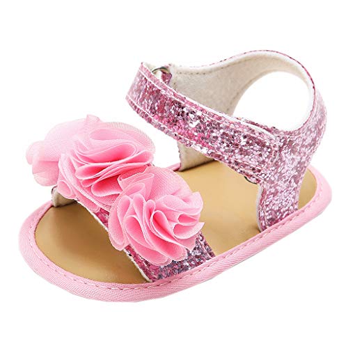 Tantisy ♣↭♣ Girls Flower Princess Sandals/Sweet Sequins Flat Shoes/Walking Toddler Shoes (Little Kid/Big Kid) Hot Pink