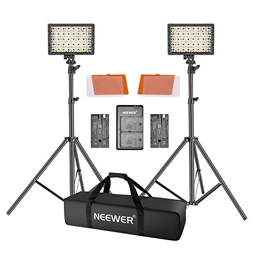 Neewer-LED-Video-Light-Kit-with-190cm-Light-Stand-2-Pack-Dimmable-3200K-5500K-160-LED-Photo-Light-Panel-Lighting-Kit-with-Large-Carry-Case-Charger-Batteries-for-YouTube-Studio-Photography-Shooting