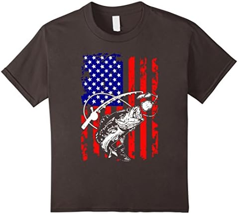 Kids Fishing Shirt American Flag T-Shirt 12 Asphalt