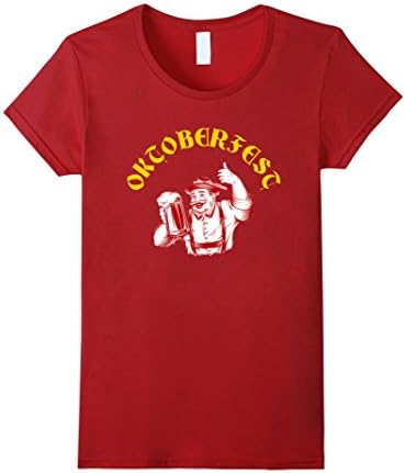 Womens German Oktoberfest T-Shirt With Beer Drinking Lederhosen Man Small Cranberry