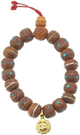 Tibetan 14mm Bodhi Seeds Medicine Beads Bracelet with Brass Charms (Style 1)
