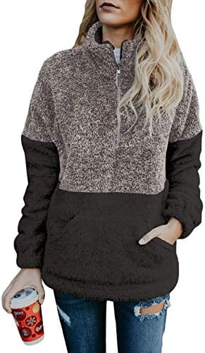 FIYOTE Womens Long Sleeve Zipper Sherpa Sweatshirt Fleece Pullover Outwear Coat with Pockets