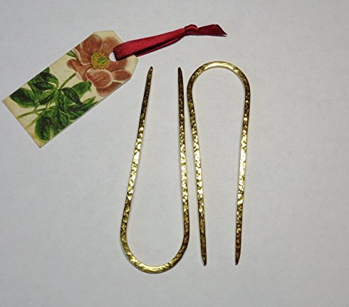 Set of 2 Golden Brass Hair Pins 4” long - U-shape Hammered Hair Forks - Combs Barrette Hair Accessory