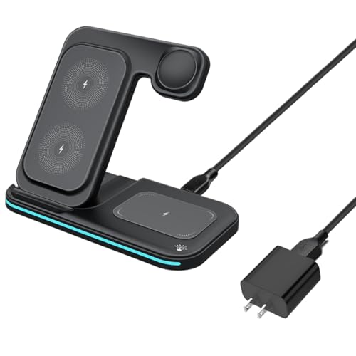 3 in 1 Wireless Charger Station for iPhone 16 Pro Max 15 Plus 14 13 Mini 12 11 XS XR X 8, for Apple iWatch 9 8 7 6 5 4 3 2 Se, for Airpods 3 2 Pro, 15W Fast Charging Stand