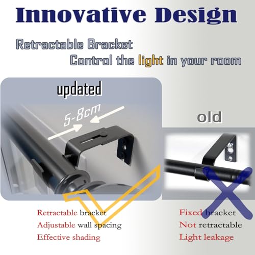 Curtain Poles for Eyelet Curtain Rod Door Curtain Pole Silver Curtain Rod Metal with Adjustable Brackets and Round Finials for Living Room, Bathroom, Bedroom（33-72.8inch, Silver）