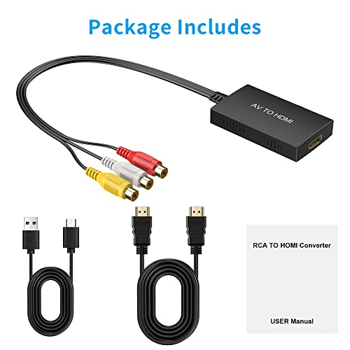 XIANREN RCA to HDMI Converter, AV to HDMI Adapter Support 1080P PAL/NTSC Compatible with PS one, PS2, PS3, STB, Xbox, VHS, VCR, Blue-Ray DVD