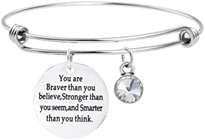 Birthday Jewelry Gift for Her Birthstone Charm Pendant Friendship Bracelet Expandable Bangle Stainless Steel April-birthstones