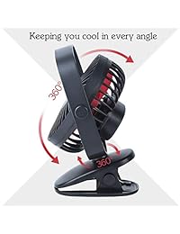 Ventilador de escritorio USB flexible flexible mini ventilador de escritorio con batería recargable y clip portátil, ventilador de mesa personal refrigeración silenciosa para el hogar, oficina, cochecito de bebé, azul, Negro