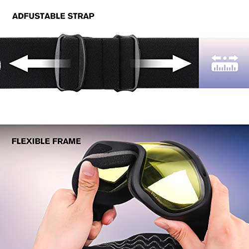 VELAZZIO Ski Goggles, Snowboard Goggles - Spherical Double Layer Anti-Fog 100% UV Protective Lens, Hydrophobic and Oleophobic Coating, Helmet Compatible, Medium Fit Snow Sports Goggles Men & Women