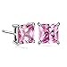 GULICX Silver Tone 7mm Square Cubic Zirconia Stud Huggie Earrings Pink for Girl Women