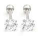 CrazyPiercing 2pcs Unisex Clear Cubic Zirconia Gem Stainlss Steel Barbell Earring, Cartilage Helix Earring, Stud Earring, Labret Studs (round)