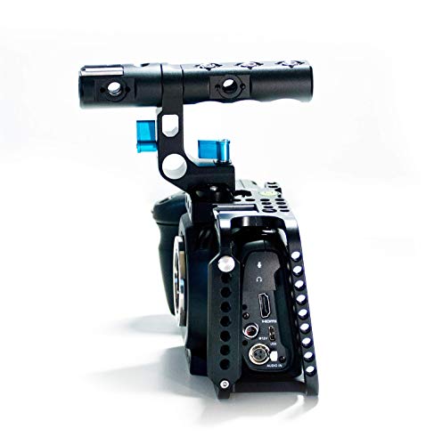 KONDOR BLUE BMPCC4K Half Cage Rig for Blackmagic Pocket Cinema Camera 4K with Top Handle, NATO Rails, 15mm Rod, Cold Shoe, Bubble Leveler and Optional T5 SSD Holder, Metabones Speedbooster Bracket